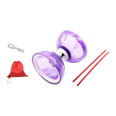 Imagem de MERIGLARE Conjunto de Diabolo Chinês com Rolamento Triplo Resistente Clássico Divertido Presentes Acessórios Ioiô Chinês para Crianças Adultos Iniciantes Jardim, Roxo