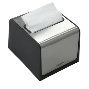 Imagem de Dispenser para Guardanapo Interfolhado, Preto com Acabamento Inox, Design Moderno, Suporte de Mesa para Restaurante e Casa, Material Plástico e Aço Inoxidável, 15x10x12.5 cm