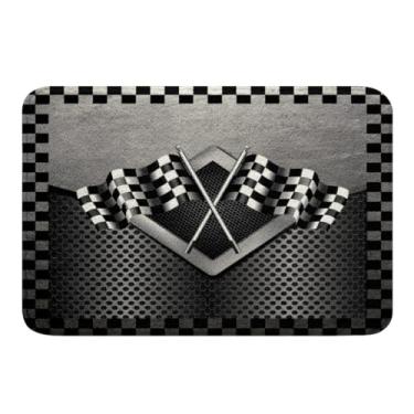 Imagem de Feelyou Tapetes de banheiro de carro de corrida 50,8 x 81,3 cm tapetes de banho esportivos xadrez de corrida para banheira de chuveiro para meninos e meninas tapetes de banho temáticos de esportes