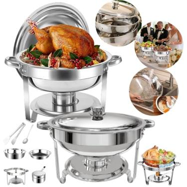 Imagem de NOVEVE Rechaud Redondo 6 Litros Aço,Inox 1cubas Banho Maria Buffet aquecedores de alimentos para festas