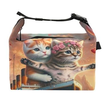 Imagem de TSENQUE Charming Cats Titanic Love Sunset Lancheira feminina isolada para o trabalho Lancheira macia para adultos com alça de ombro ajustável