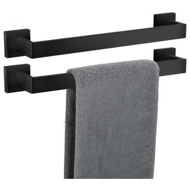 Imagem de Barra de toalha, pacote com 2 para banheiro, suporte de toalha de níquel escovado de 40,6 cm, 12/16/20/24/28/32/36 polegadas, SUS304, à prova de ferrugem, moderno quadrado (2, preto fosco, 40,6 cm)