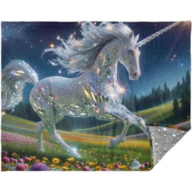 Imagem de TSENQUE Manta verde unicórnio diamante personalizado 177,8 cm x 139,7 cm cobertores quentes ao ar livre para inverno cobertor de sofá fofo