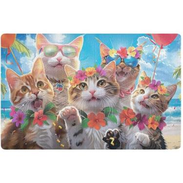 Imagem de TSENQUE Tapete de porta divertido havaiano engraçado personalizado para gatos sorridentes tapetes de porta hilariantes, tapetes impermeáveis antiderrapantes para entrada, 81 cm x 50 cm