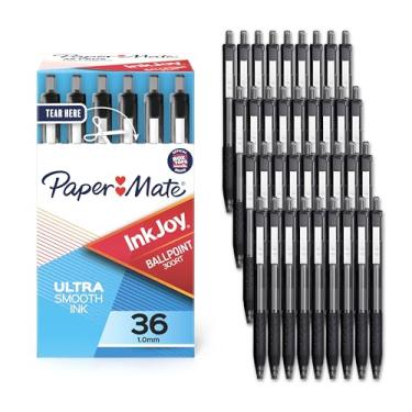Imagem de Paper Mate Canetas esferográficas retráteis InkJoy 300RT ponta média (1,0 mm) preta ideal para material de escritório diário e acessórios de escrita, 216 unidades, pacote com 6