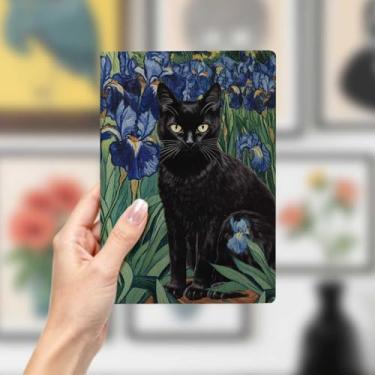 Imagem de Caderno de couro de gato, caderno A5 para anotações de escritório, agenda de 21 x 14,7 cm, agenda, diário de viagem, coisas de gato, presentes para amantes de gatos 21