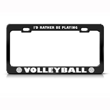 Imagem de Moldura de placa de carro de metal Rather Be Playing Acessórios de carro de vôlei preto 2 furos