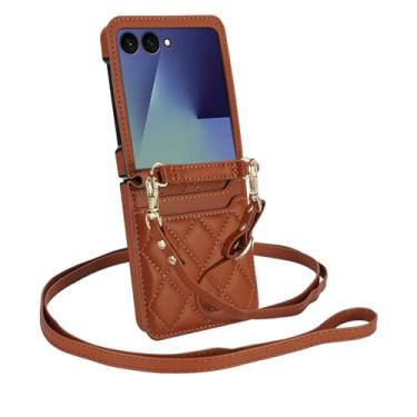 Imagem de Capa carteira para Motorola Razr 50 Ultra, capa de couro flip transversal com 2 cartões de cordão ajustável alça de pulso capa de telefone para mulheres (marrom)