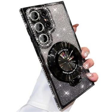 Imagem de AuroiCCY Capa para Samsung Galaxy S25 Ultra para mulheres e meninas [compatível com MagSafe] Bonito suporte de glitter com capa de lente de câmera Bling revestimento luxuoso à prova de choque para