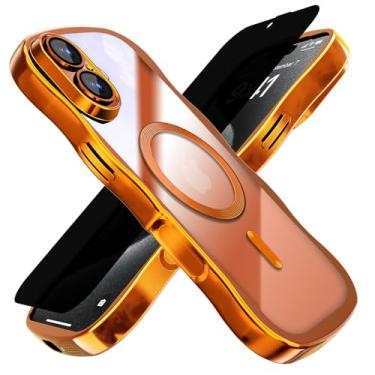 Imagem de Misscase Capa para iPhone 16 com protetor de tela de privacidade, compatível com MagSafe, linda moldura ondulada antiarranhões com protetor de lente de câmera, capa brilhante para iPhone 16 de 6,1