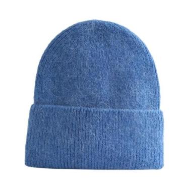 Imagem de Gorro Feminino Azul De Lã Cashmere E Angorá, Quente Para O Inverno, Go