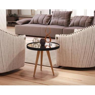 Imagem de Mesa Lateral Adnet Couro Com Espelho 40cm Pés Palito cor Preto - Compr