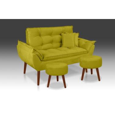 Imagem de Kit 01 Namoradeira + 02 Puff Redondo + 02 Almofadas Suede Amarelo- CAS