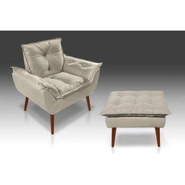 Imagem de Kit 01 Poltrona Opala + 01 Puf Opala Suede Bege-  - CASA DA POLTRONA