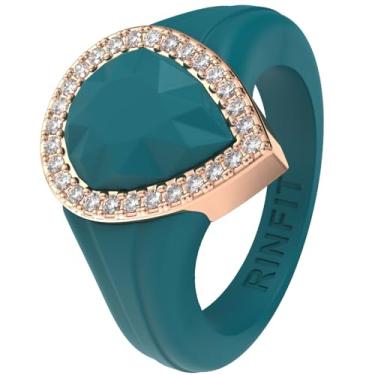 Imagem de Rinfit Anel de casamento feminino de silicone - anel de aniversário feminino - anéis de compromisso para ela com moldura de metal pera e pedras de zircônia cúbica - design patenteado, Size 5, Silicone