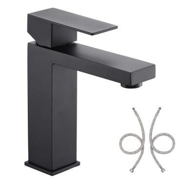 Imagem de SUMERAIN Torneira para pia de banheiro, furo único, manípulo, preto, fosco, torneira de vaidade SUS 304 aço inoxidável