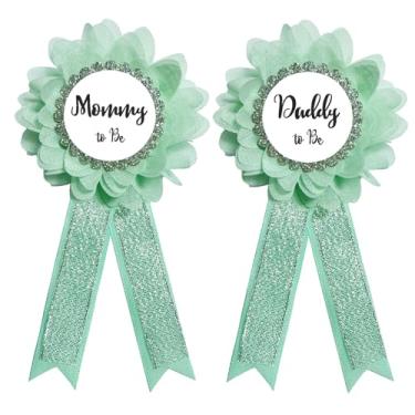 Imagem de Chicelite Kit de alfinetes de corsage Daddy to be & Mommy to be, adereços para fotos de chá de bebê, botão de roseta para celebração de festa de revela gênero, Seda, Sem Pedra Preciosa