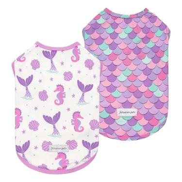 Imagem de Fitwarm Pacote com 2 camisetas para cães com proteção solar UV 50+, sereia e escamas, colete leve e refrescante, roupas de verão de secagem rápida para cães pequenos, meninas, roupa para animais de