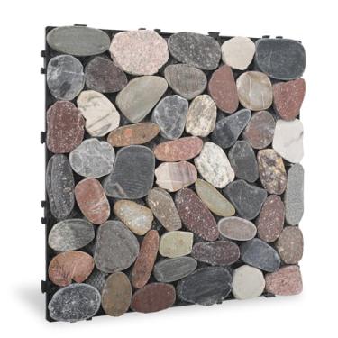 Imagem de Diflart Azulejos de seixos naturais para piso, 29,7 x 29,7 cm, 4 folhas, azulejo de mosaico de seixos de pedra fatiada interligados ao ar livre para pátio, terraço, jardim