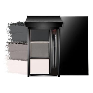 Imagem de Kit de pó de sobrancelha preto branco cinza com pincel para sobrancelhas, enchimento de sobrancelhas à prova d'água de longa duração obtenha sobrancelhas naturais totalmente definidas - café quente