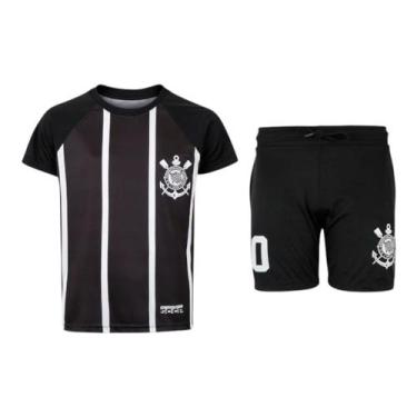 Imagem de Kit Uniforme Do Corinthians Infantil Camiseta + Calção - COIMBRA, Pret