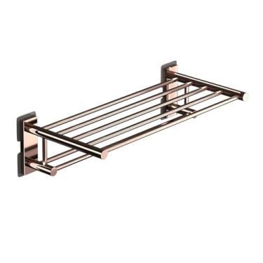 Imagem de Porta-toalhas de chuveiro com barras duplas de toalha, organizador de armazenamento de toalhas de alumínio cor bronze, suporte de toalha montado na parede para prateleiras de chuveiro de banheiro e