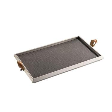 Imagem de Bandeja leve luxuosa minimalista de couro de aço inoxidável, bandeja quadrada para modelo, sala de estar, aromaterapia, chaveiro, decoração, palete