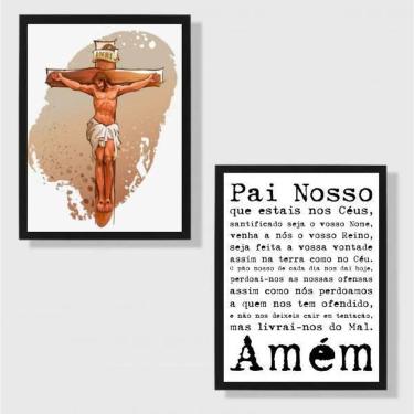 Imagem de Kit 2 Quadros Jesus Cruxificado Pai Nosso 24X18Cm