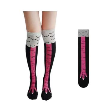 Imagem de Meias Longas Femininas Acima Do Joelho Com Estampa De Patas De Galinha