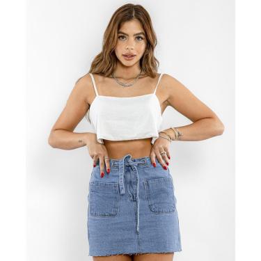 Imagem de MINI SAIA JEANS FEMININA COM ILHOS E CINTO EMBUTIDO NO CÓS-Feminino