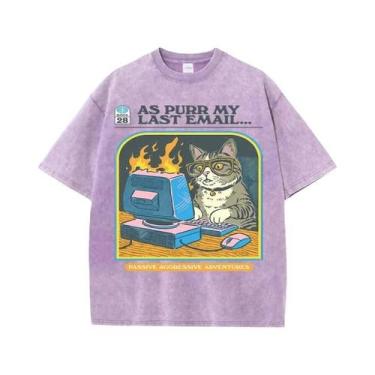 Imagem de Camiseta Unissex De Algodão Macio E Respirável Com Estampa De Gato Jog