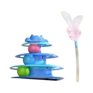 Imagem de Gira-Gira Interativo Para Gatos Com 4 Camadas De Penas, Bola De Brinqu