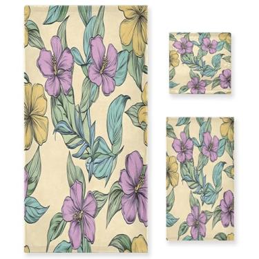 Imagem de xigua Conjunto de toalhas de banheiro com flores tropicais absorventes macias 3 peças toalha de banho toalha de mão toalhas decorativas para banheiro, academia, hotel, praia, piscina