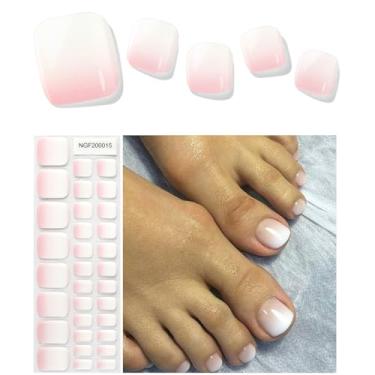 Imagem de Kalolary Tiras de unha de gel branco, adesivos de unha gradiente rosa tiras de pedicure faixas de longa duração qualidade para salão de beleza com lixa de unha e bastão de madeira (lâmpada UV/LED