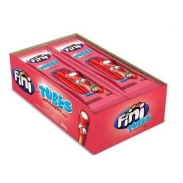 Imagem de Caixa Bala Gelatina Mini Fini Tube Morango Caixa 12 Unidades