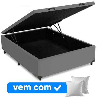 Imagem de Cama Box Baú Casal 138x188x41cm + 2 Travesseiros Fl - Colchomax Cinza Sintético