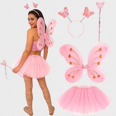 Imagem de Fantasia Fada Adulta Feminina de Carnaval Kit Borboleta Saia 40cm Asa 