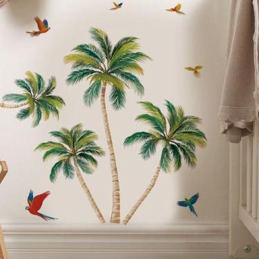 Imagem de Adesivos de parede de PVC autoadesivo para palmeiras tropicais e papag