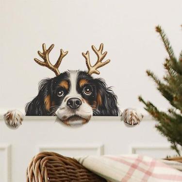 Imagem de Adesivo de parede Christmas Reindeer Dog PVC 18x28cm impermeável - yiw