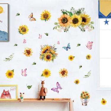 Imagem de Adesivos de parede de girassol e borboleta em PVC 30x90cm autoadesivos