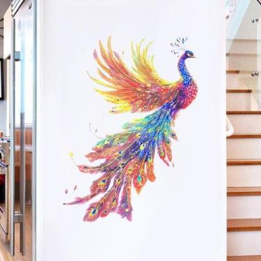 Imagem de Adesivos de parede Rainbow Peacock PVC Laser Foil Gold 40x58cm - yiwei