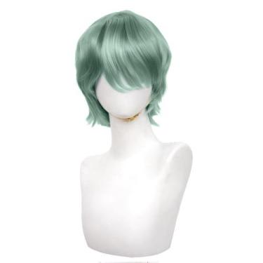 Imagem de Peruca de cosplay curta verde menta sintética com franja lateral - yiw