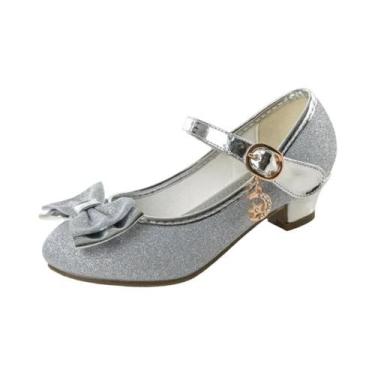 Imagem de Sandálias De Salto Alto Em Couro Com Glitter E Strass Para Meninas, Sa