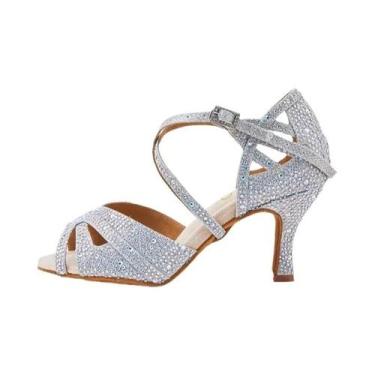 Imagem de Sapatos De Dança Latina Femininos Com Strass Prateados Brilhantes Para