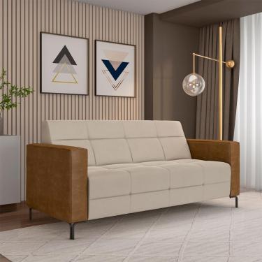 Imagem de Sofá Living Decorativo Houston 2 Lugares 200cm Pés em Metal Veludo/ PU Bege/ Caramelo G33 - Gran Belo