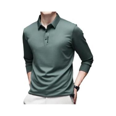 Imagem de Camisa Polo Masculina Casual De Negócios De Manga Longa, Cor Sólida, R