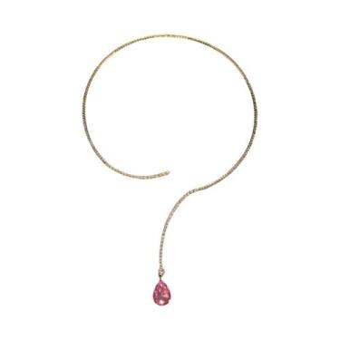 Imagem de Colar Choker Luxuoso Feminino Com Cristais Em Forma De Gota De Água, C