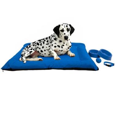 Imagem de Kit Colchonete Pet Grande com Comedouro Coleira Bolinha Fofos - Supri 