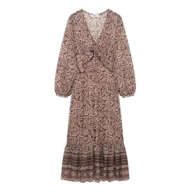 Imagem de Vestido Midi Feminino Com Estampa Retrô E Decote Em V, Saia Decorativa