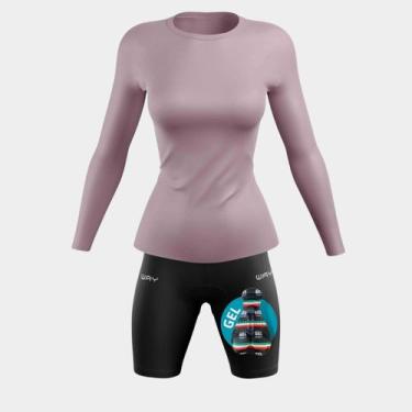 Imagem de Conjunto Ciclismo Feminino Kit Camisa UV Rosa + Bermuda Forro em Gel I